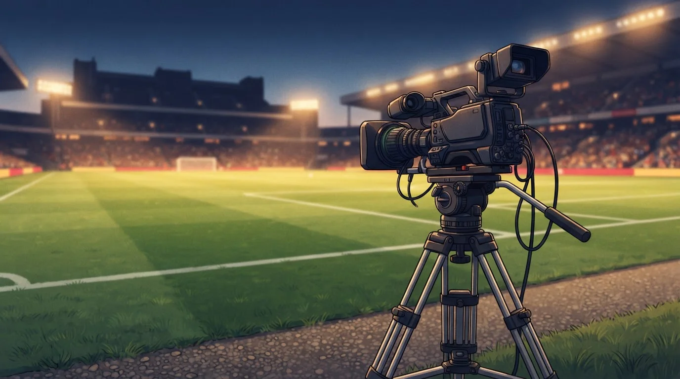 Fernsehkamera an einem beleuchteten Sportfeld