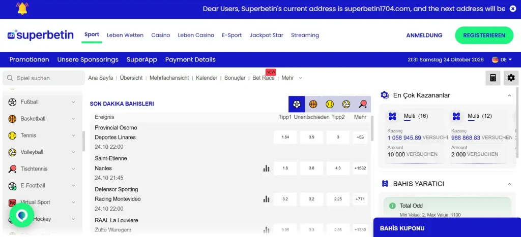 Fußballauswahl und Wettmärkte im Sportwettenbereich von Superbetin